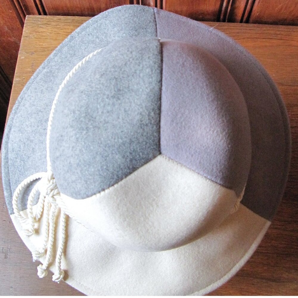 Tri-color Felt Hat by Juli-Kay - Ladies' Vintage Patchwork Hat 22.5" Large